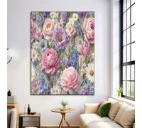3D Elegant Peony Canvas Painting, Baroque Plants Wall Art, 16X24In - Light Purple, Unframed, Poster Canvas Painting - Living Room Bedroom Kitchen Office Dining Room Decorative