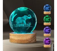 3D Elephant Crystal Ball Night Light Elephant Gifts for Women, 60mm Elephant Figurine Glass Lamp with 16 Colors and Remote Unique Elephant Room Decor Birthday Christmas Gifts for Boys Girls Teen