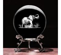 3D Elephant Crystal Ball with Stand Lase Engraved Glass Sphere Paperweight Elephant Decor Gift