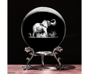 3D Elephant Crystal Ball with Stand Lase Engraved Glass Sphere Paperweight Elephant Decor Gift