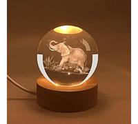 3D Elephant Crystal Plug in Night Light, 60mm Animal Glass Ball Lamps with Control LED Wooden Base, 3D Engraved Crystal Ball Lamps Ornament Home Decor, Gift for Christmas Kids Friends Family