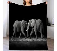 3D Elephant In The Dark Extra Large Fleece Throw Blanket for Couch, Sofa, 270GSM Double Super Soft and Warm Cosy Travel Blankets, Light And Shadow Animals Lightweight Throw