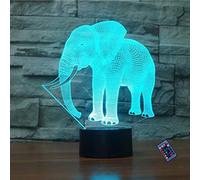 3D Elephant Night Light 16 Colors Changing USB Power Remote Control Touch Switch Decor Lamp Optical Illusion Lamp LED Table Desk Lamp Children Kids Christmas Brithday Gift
