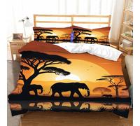 3D Elephant Prairie Tree Duvet Cover Vibrant Wildlife Style Bedding Set Double Size Quilt Cover Microfibre Comforter Cover with Zipper and Pillowcases 3 Pcs