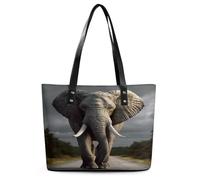 3D Elephant Tote Bag Large Soft Leather Purse with Zipper Lightweight Ladies Shoulder Handbag