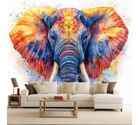 3D Elephant Wall Mural Wallpaper Non-Woven for Living Room, Bedroom, Children's Room Mandala Painted Large Photo Wallpaper for Tv Background Animal 400x280cm