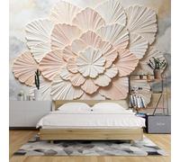 3D Embossed Abstract Layered Flower Wall Mural Non Woven Wallpaper Pink White Fan Petal Sculpture Modern Minimalist Wall Covering For Living Room Bedroom Home Decor Layered Abstract Flowers 250X18