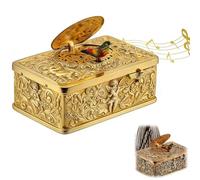 3D Embossed Bird Music Box, Beautiful Mechanical Singing Bird Music Boxes Automaton Vintage Wind-Up Musical Box, 9.8x6.4x3.6 cm, One-of-a-Kind Desktop Decorations (Gold)