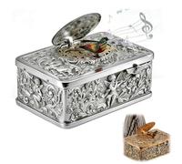 3D Embossed Bird Music Box, Beautiful Mechanical Singing Bird Music Boxes Automaton Vintage Wind-Up Musical Box, 9.8x6.4x3.6 cm, One-of-a-Kind Desktop Decorations (Silver)