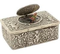 3D Embossed Bird Music Box,Mechanical Singing Bird Music Box with Bellows,Alloy Material with 3D Embossed,European Vintage Art Collectible Birds Gifts (Silver)