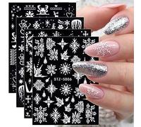 3D Embossed Christmas Nail Art Stickers Decals 4 Sheets 5D Self-Adhesive White Snowflakes Fireworks Nail Supplies Nail Art Design Decoration Accessories