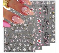 3D Embossed Flower Nail Art Stickers - Self-Adhesive 5D Floral Decals. Includes 4 Sheets of Elegant Nail Decorations for Stunning Manicures. Perfect for DIY Nail Art L