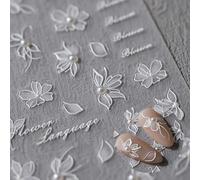 3D Embossed Flower Nail Stickers - 5D White Flower Nail Art, Self-Adhesive Manicure Supplies for Stunning Designs