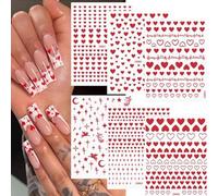 3D Embossed Flower Spring Nail Art Stickers Decals Self-Adhesive Summer Heart Nail Supplies Nail Art Design Decoration Accessories 6 Sheets (Heart)
