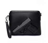 3D Embossed Gun Shape Crossbody Shoulder Bag | Premium PU Leather Concealed Gun Silhouette Handbag with Wristlet Strap, Funny Pistol Embossed Graphic