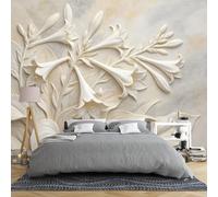 3D Embossed Lily Wall Mural Large White Sculpture Relief Floral Wallpaper Non-Woven Photo Wallpaper for Lounge Bedroom Custom Size Panoramic Wall Art Decoration Lily 150 × 105 Cm (W × H) / 59 × 4
