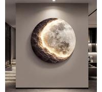3D Embossed Moon Wall Lamp, Sandstone Texture Round LED Wall Art, Remote Dimmable USB Modern Moon Wall Decor for Entryway Hallway Living Room Bedroom(Style 2,80cm/31.5in)