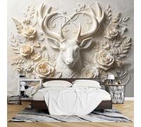 3D Embossed Peel and Stick Wallpaper 180 X 280cm Deer Botanical Floral Wall Mural Raised Effect Removable Waterproof Wallpaper for Living Room Bedroom Feature Wall Decor-180 X 280Cm