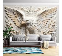 3D Embossed Peel and Stick Wallpaper White Eagle Wings Relief Removable Stick On Contact Paper 180Cm(H) X280Cm(W) Self Adhesive Wall Mural for Living Room Bedroom-Office Interior Decoration