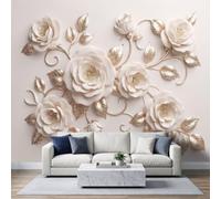 3D Embossed Relief 3D Panoramic Custom Wallpaper Mural Photo W200 x H140 cm | Roses Gold Foil Leaves Wallpaper Mural, Non-Woven Print Wall Sticker Poster for Living Room Bedroom Kids Bedroom Hallway
