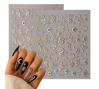 3D Embossed Snake Nail Stickers - Self-Adhesive Gothic Moon, Sun, Star & Angel Eyes Gold Silver Nail Art Decals for DIY, Autumn Halloween Parties 2 Sheets