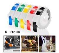 3D Embossed Tape 9mm for Motex Printer, 5-Pack Label Maker Tape Compatible with for DYMO Omega Junior, S0717900, E-101, E-303, 154000, 12965, 12966, 1755, Dymo15447