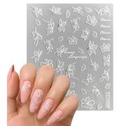 3D Embossed White Flower Nail Stickers & Decals - Self-Adhesive Pearl Design Nail Art Accessories, DIY Manicure Tips Elegant French Tip Decoration for Autumn Party Styles 1 Sheet