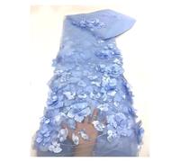 3D Embroidered Fabric Dress Dress Women's Rose Flower Beaded Fabric 1 Yard(Sky Blue)