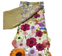3D Embroidered Flowers Lace Fabric, Colorful Floral Flower Embroidered Network Gauze Clothing Fabric for Party Clothing DIY Sewing Embellishments Crafts(Style E)