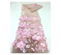 3D Embroidery Fabric Dress Dress Women Rose Flower Beaded Fabric 1 Yard (Pink)