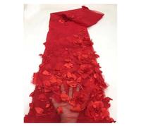 3D Embroidery Fabric Dress Dress Women Rose Flower Beaded Fabric 1 Yard (Red)