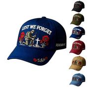 3D Embroidery Heroes Never Forgotten Remembrance Cap, Lest We Forget Baseball Hat, Vintage Cotton Patriotic Cap, Comfortable Breathable Vintage Cotton Hat (Dark Blue)