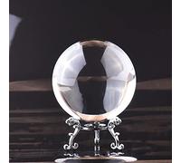 3D Engraved Clear Glass Crystal Ball - Rose & Four-Leaf Clover Figurine, 60cm/80cm Home Decor Ornament, for Weddings & Special Occasions, Silver Base