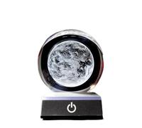 3D Engraved Mars Crystal Ball - 80mm Astronomical Glass Sphere with LED Light Base for Home Decor (Black Led Stand)(Black Led Stand)
