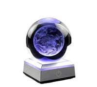 3D Engraved Mars Crystal Ball - 80mm Astronomical Glass Sphere with LED Light Base for Home Decor (Black Led Stand)(Silver Led Stand)