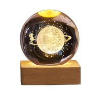 3D Engraved Small Glass Ball Decor with Wooden Base Warm Light Nightlight USB Charging LED Crystal Ball Night Light for Bedroom Decor (Spacewalk)
