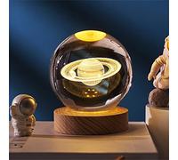 3D Engraved Solar System Planets Crystal Ball Sphere Table Decor Crafts with Wooden Base, 3D Crystal Led Night Light, Planets Glass Ball, Great Gifts, Educational Toys, Home Office Decor (B)