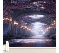 3D European Style Fantasy Palace Church Wall Stickers, Garden Flowers Plants Mural Self-Adhesive Wallpaper, Heaven Landscape Vinyl Murals Poster for Home Office Bedroom Decoration 210x300 cm