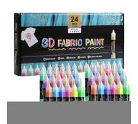 3D Fabric Paint, Permanent Textile Colors, Waterproof Craft Paint Set, Compact Vibrant 24 Shades, Ideal Use for Adults, Kids, Clothing, Canvas, Wood, Hat and Glass Decoration, Multicolor