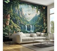 3D Fairy Tale Mural Wallpaper, Jungle Waterfall Butterfly Arch Wallpaper for Bedroom, Living Room, TV Backdrop, Office, 3D Large Wall Mural Non-Woven Wall Paper 350 x 256 cm (WxH) uO152