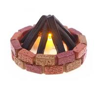 3D Fake Campfire Night Light, LED Battery Powered Fake Fire Pit Figurine Resin Miniature Dollhouse Campfire Christmas Village Accessories for Festival Party Decorations