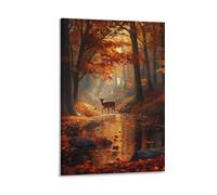 3d Fall Forest with Deer Canvas for Home Decor Home Decor for Bathroom Living Room Bedroom Canvas Wall Art Ready to Hang 16x24inch(40x60cm)