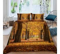3D Fallen Leaves in The Plantation Bedding Set Autumn Landscape Duvet Cover Soft Brushed Microfiber Quilt Cover with Zipeer Closure and 2xPillowcases 50x75cm for Teens Adults (Double 200x200cm) g-730