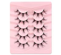 3D False Eyelashes, Cat Eye, Fluffy Volume, Curly, Cat-Eye, Artificial Eyelashes, Natural Look, Reusable, Handmade Faux Mink Makeup Eyelashes, 5 Pairs Pack (FDH-01)