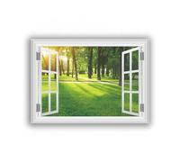 3D False Window Sunlight Through Green Forest Canvas Print Wall Art Window View Print On Canvas Modern Landscape Pictures for Living Room 70x98cm Framed