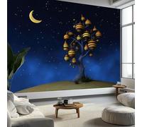 3D Fantasy Cartoon Striped Honeycomb Tree Murals Dark Blue Photo Wallpaper, Non-Woven Wall Murals for Bedroom Living Room Decor 300x210cm Kids Room Background Wall Decorative (Not Self-Adhesive)