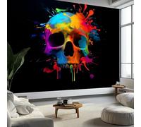3D Fantasy Colourful Painted Skull Mural Wallpaper 350x256 cm, Black Wall Murals for Bedrooms Living Room Children Nursery Wall Mural Art Deco - Photo Wallpaper Poster Decoration