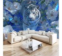 3D Fantasy Pond Sea of Flowers White Tiger Non-Woven Wallpaper Mural 250 x 175 cm, Blue Large Wall Coverings, Paste the Wall for Girls Boy Bedroom Nursery Teenagers Playroom Home Decor
