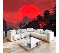 3D Fantasy Red Moon Mountains Forest Non-Woven Wallpaper Mural 200 x 140 cm, Red Large Wall Coverings, Paste the Wall for Girls Boy Bedroom Nursery Teenagers Playroom Home Decor