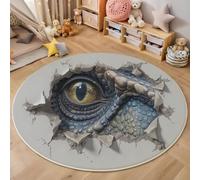 3D Fantasy Style Round Rugs 100cm for Living Room, Blue-Gray Circle Area Rugs with Non Slip Backing, Washable Soft Dragon Eyes Breaking Through Walls Printed Carpet for Bedroom Kids Room Entryway